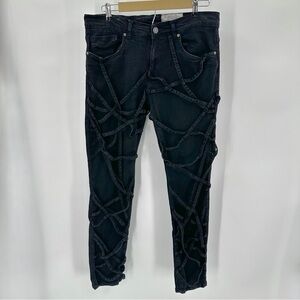 FWRD Denim Jeans Mens 34Wx32L Strappy Black Distressed Fit 1 SLIM punk goth